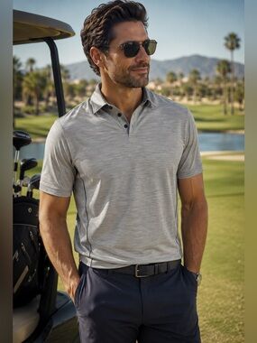 Caribbean Performance Men's Size M Gray Golf Polo Shirt Country Club Athleisure